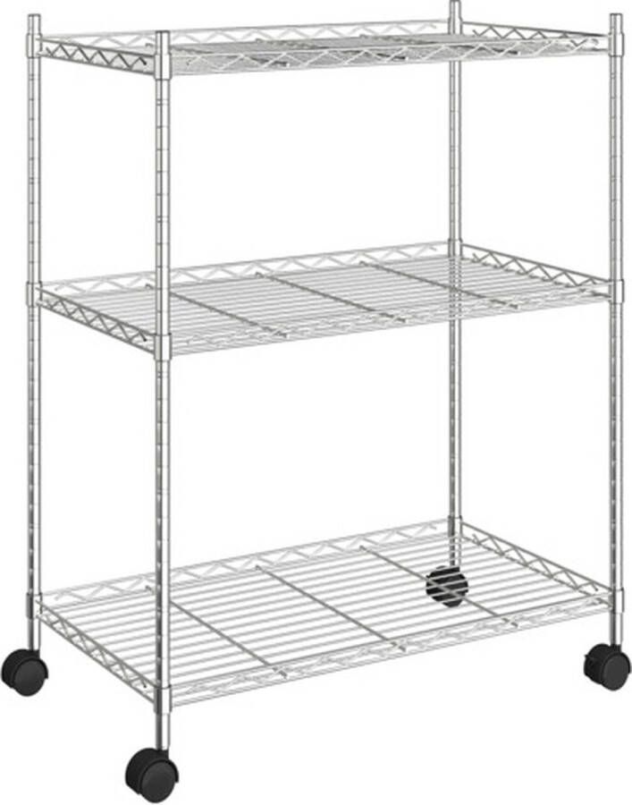 VidaXL Opbergrek met wielen 3-laags 150 kg 60x35x81 cm chroomkleurig