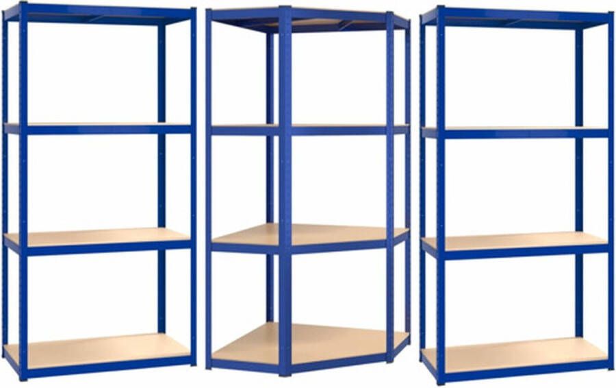 VidaXL -Opbergrek-4-laags-3-st-staal-&-bewerkt-hout-blauw