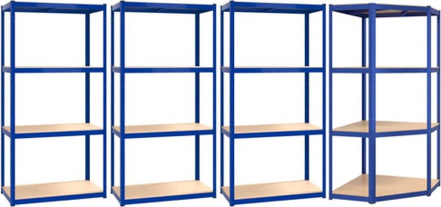 VidaXL -Opbergrek-4-laags-4-st-staal-&-bewerkt-hout-blauw