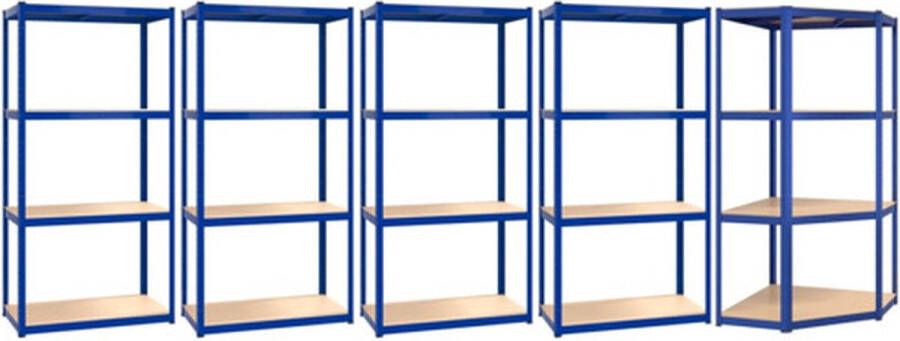 VidaXL -Opbergrek-4-laags-5-st-staal-&-bewerkt-hout-blauw