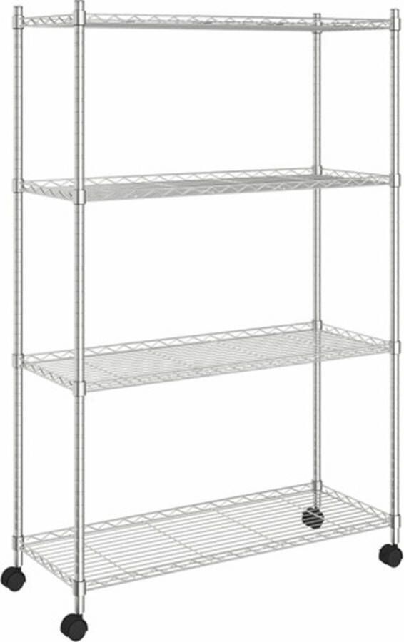 VidaXL Opbergrek 4-laags met wielen 200 kg 90x35x142 cm chroomkleurig