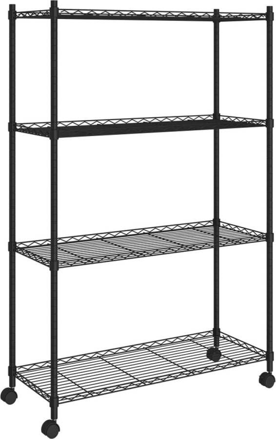 VidaXL Opbergrek 4-laags met wielen 200 kg 90x35x142 cm zwart