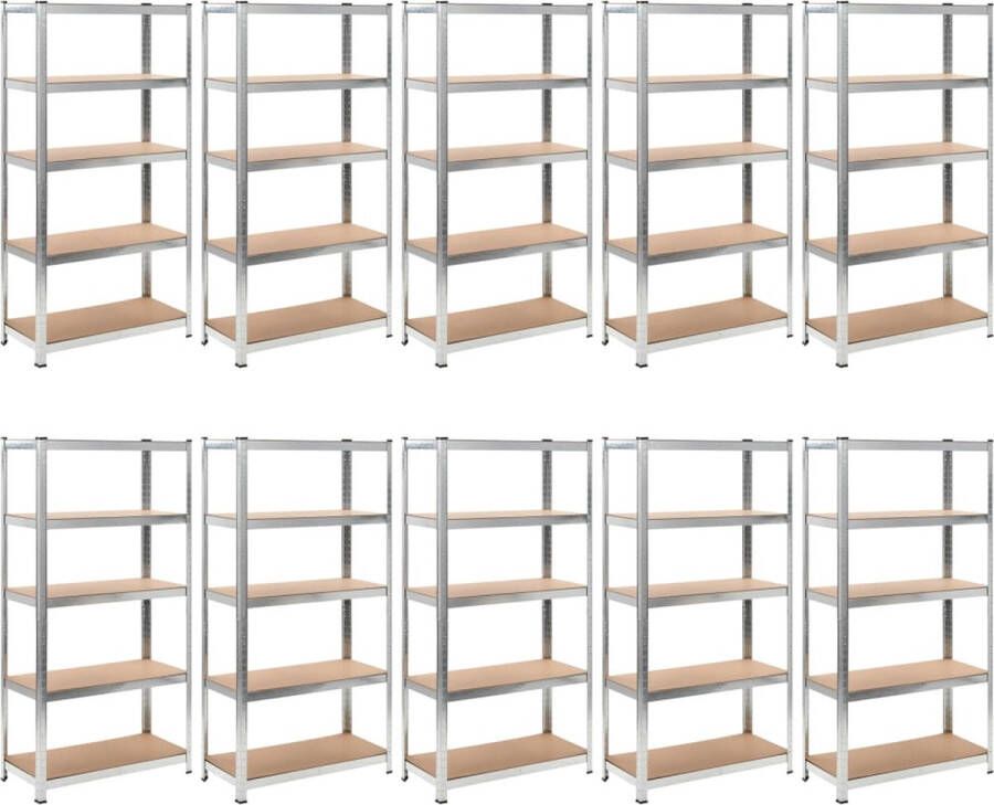 VidaXL -Opbergrek-5-laags-10-st-staal-en-bewerkt-hout-zilverkleurig