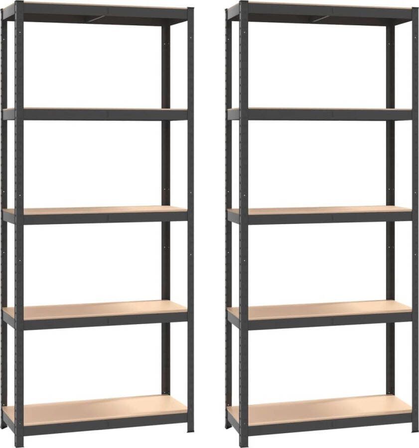VidaXL -Opbergrek-5-laags-2-st-staal-&-bewerkt-hout-antracietkleurig