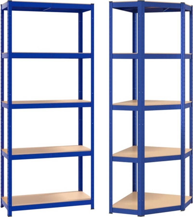 VidaXL -Opbergrek-5-laags-2-st-staal-&-bewerkt-hout-blauw