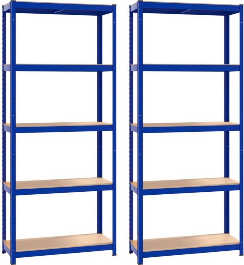 VidaXL -Opbergrek-5-laags-2-st-staal-&-bewerkt-hout-blauw