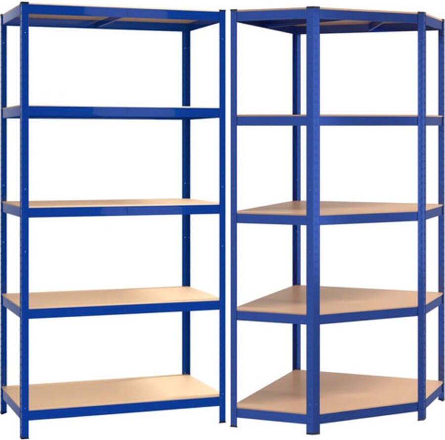 VidaXL -Opbergrek-5-laags-2-st-staal-&-bewerkt-hout-blauw