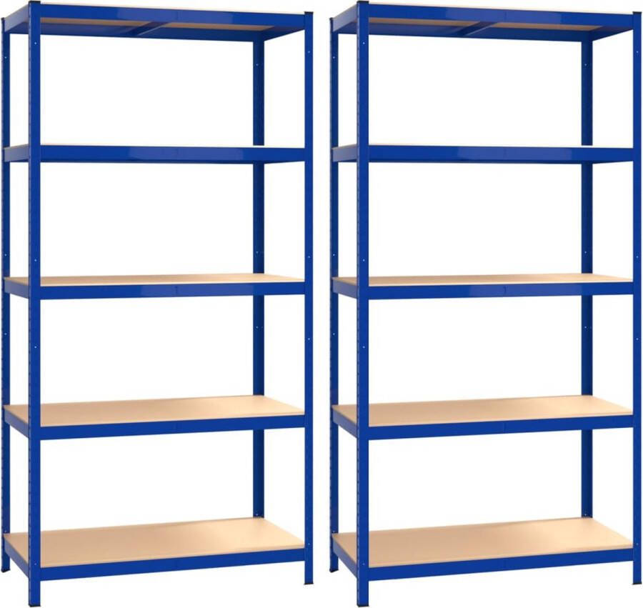 VidaXL -Opbergrek-5-laags-2-st-staal-&-bewerkt-hout-blauw