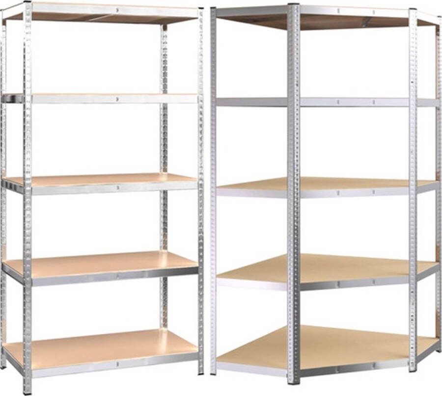 VidaXL -Opbergrek-5-laags-2-st-staal-en-bewerkt-hout-zilverkleurig