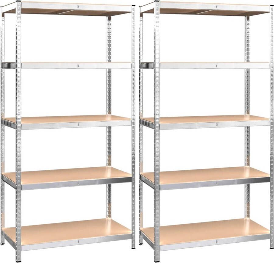 VidaXL -Opbergrek-5-laags-2-st-staal-en-bewerkt-hout-zilverkleurig