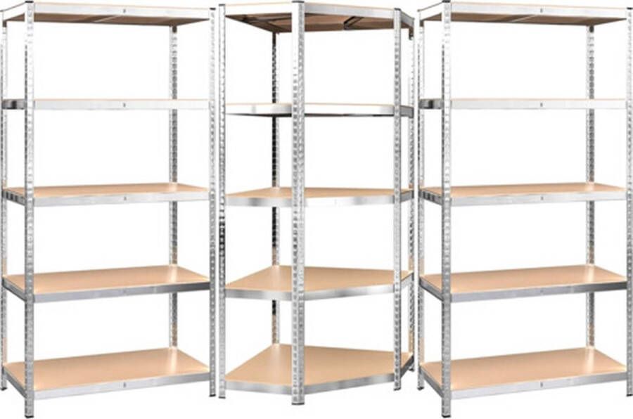 VidaXL -Opbergrek-5-laags-3-st-staal-en-bewerkt-hout-zilverkleurig