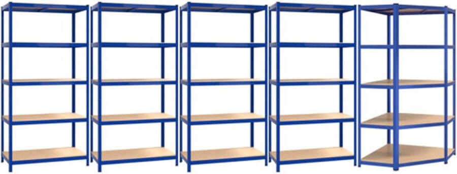 VidaXL -Opbergrek-5-laags-5-st-staal-&-bewerkt-hout-blauw