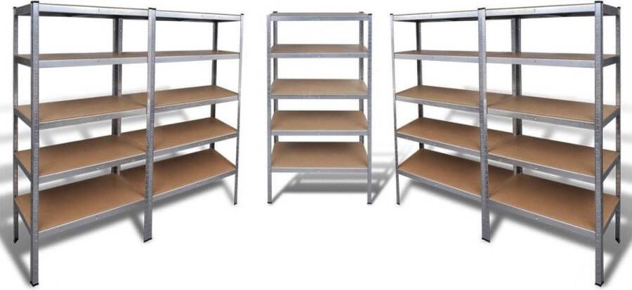 VidaXL -Opbergrek-5-laags-5-st-staal-en-bewerkt-hout-zilverkleurig