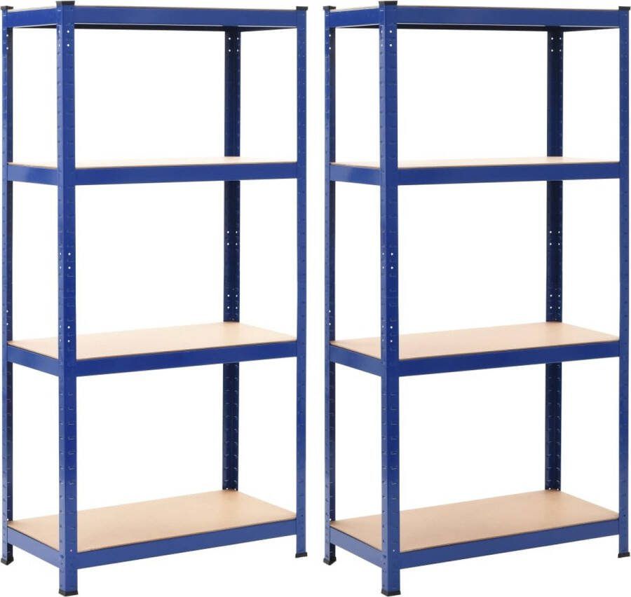 VidaXL -Opbergrekken-2-st-80x40x160-cm-staal-en-MDF-blauw