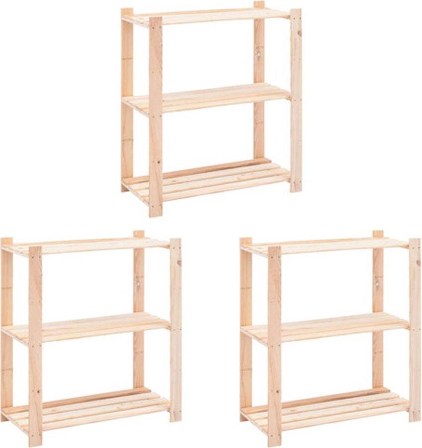 VidaXL -Opbergrekken-3-laags-3-st-80x38x90-cm-massief-grenenhout-150-kg