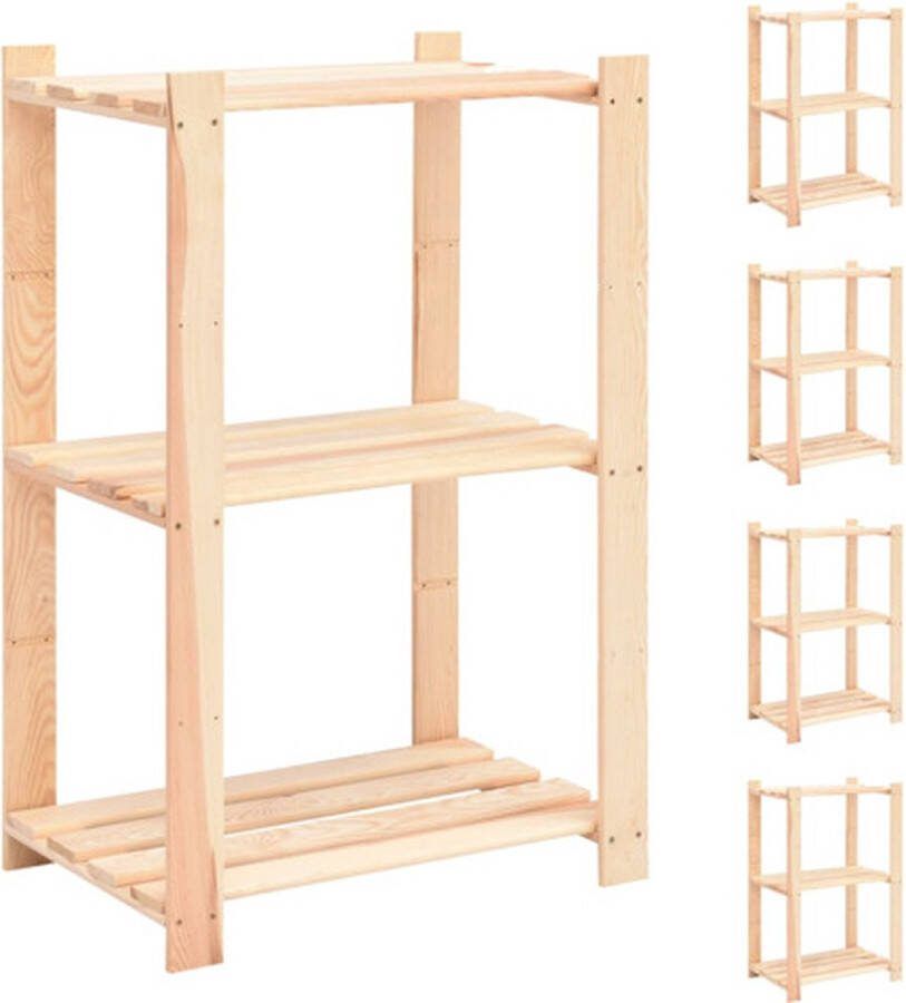 VidaXL -Opbergrekken-3-laags-5-st-60x38x90-cm-massief-grenenhout-150-kg