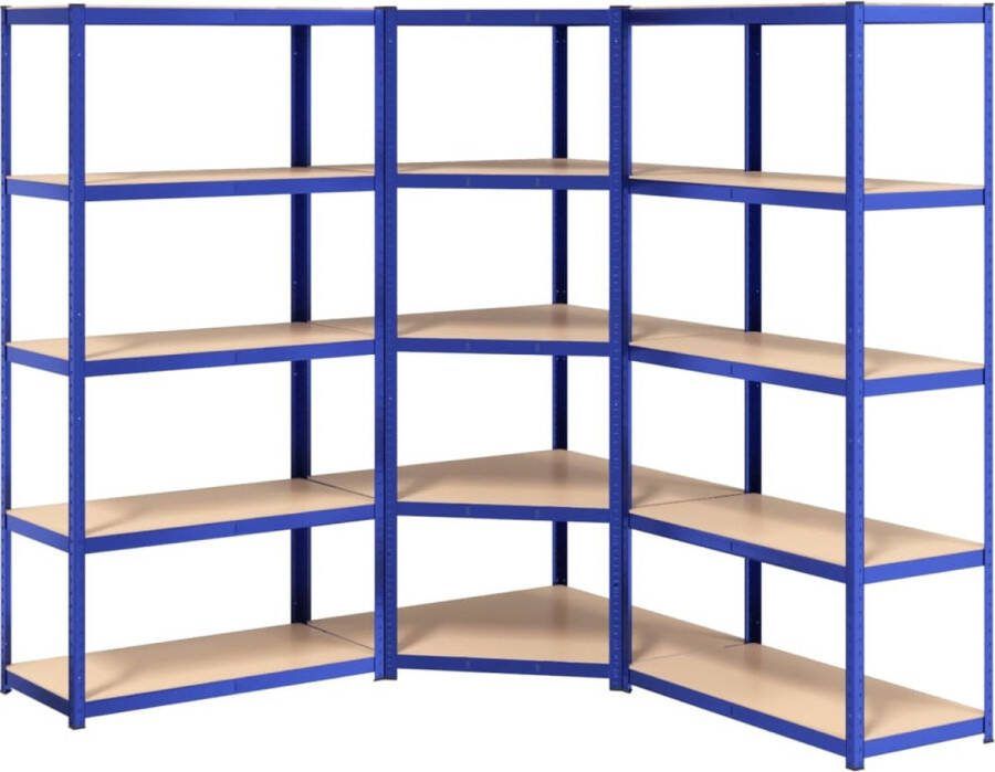 VidaXL -Opbergrekken-3-st-5-laags-staal-en-bewerkt-hout-blauw