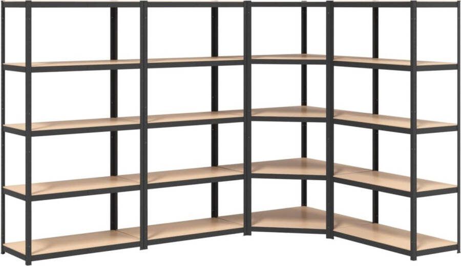 VidaXL -Opbergrekken-4-st-5-laags-staal-en-bewerkt-hout-antracietkleur