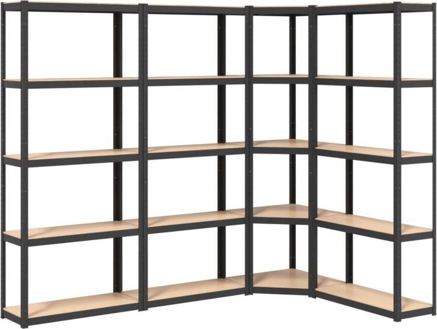 VidaXL -Opbergrekken-4-st-5-laags-staal-en-bewerkt-hout-antracietkleur