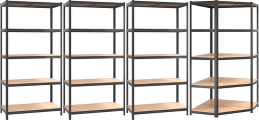VidaXL -Opbergrekken-4-st-5-laags-staal-en-bewerkt-hout-antracietkleur