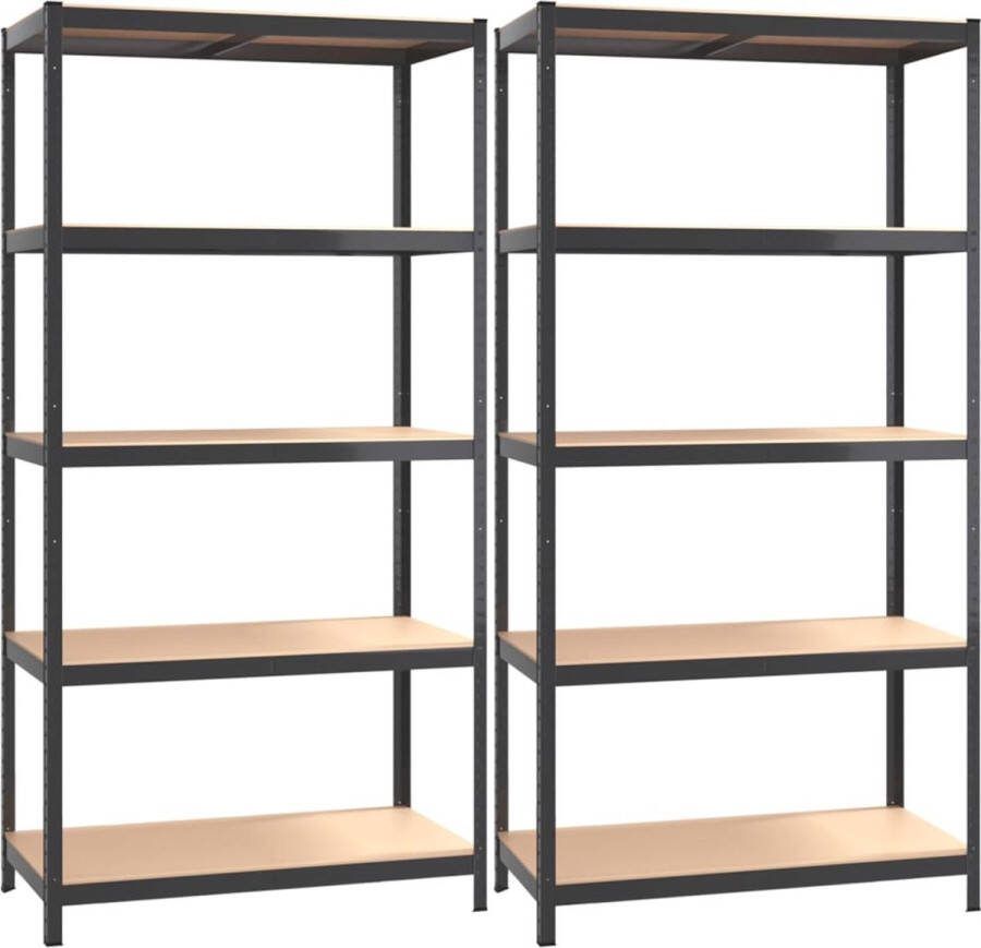 VidaXL -Opbergrekken-5-laags-2-st-staal-&-bewerkt-hout-antracietkleurig