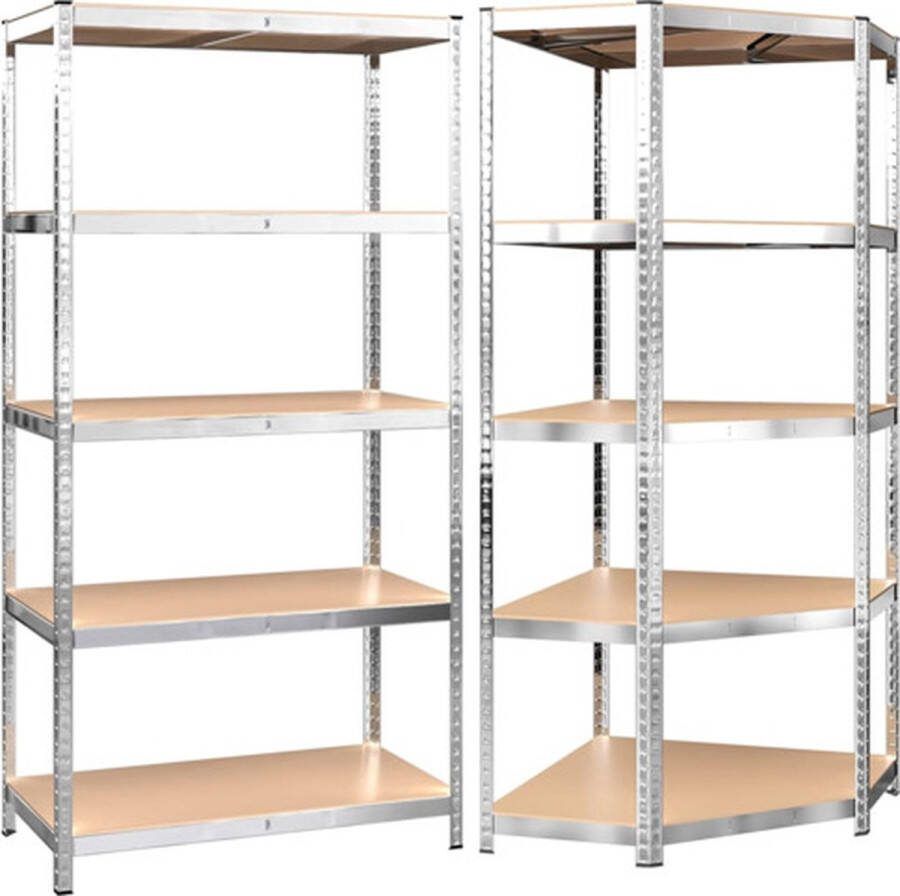 VidaXL -Opbergrekken-5-laags-2-st-staal-en-bewerkt-hout-zilverkleurig
