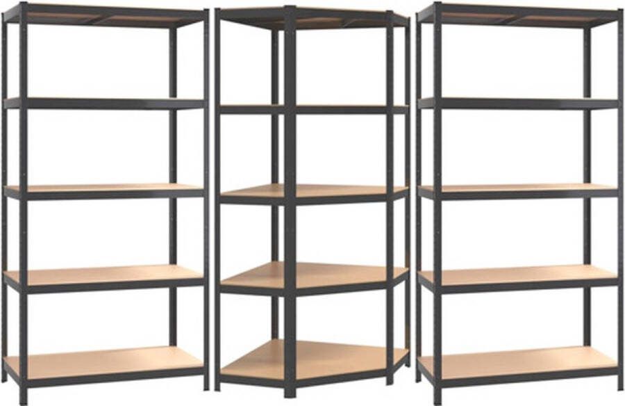 VidaXL -Opbergrekken-5-laags-3-st-staal-&-bewerkt-hout-antracietkleurig
