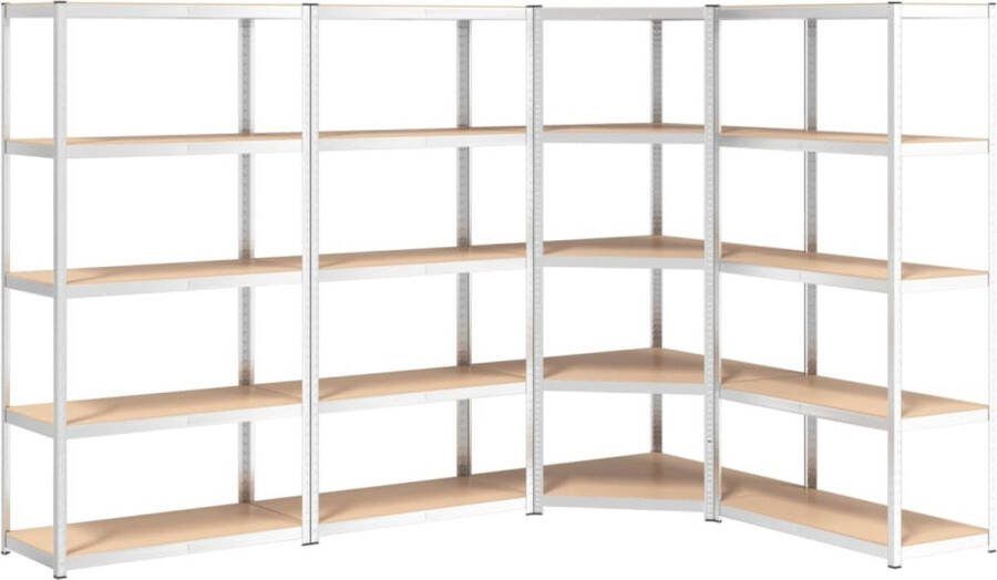 VidaXL -Opbergrekken-5-laags-4-st-staal-en-bewerkt-hout-zilverkleurig