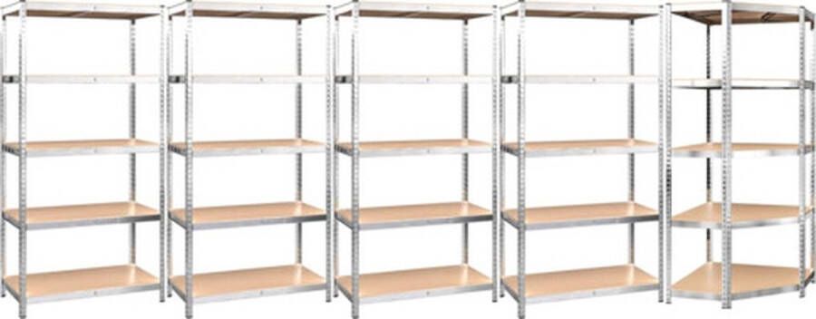 VidaXL -Opbergrekken-5-laags-5-st-staal-en-bewerkt-hout-zilverkleurig