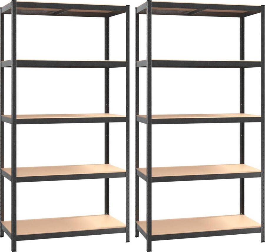 VidaXL -Opbergrekken-5-laags-robuust-2-st-staal-en-bewerkt-hout-grijs