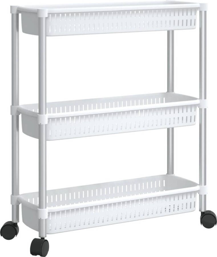 VidaXL -Opbergtrolley-3-laags-aluminium-zilverkleurig-en-wit