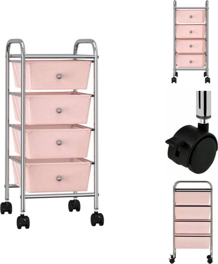 VidaXL Opbergtrolley Roze 32 x 36.5 x 76 cm Kunststof en chroom Steekwagen