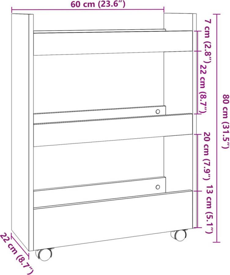 VidaXL Opbergtrolley smal 3-laags bewerkt hout bruin eikenkleurig