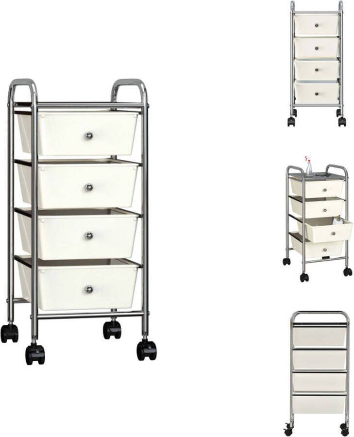 VidaXL Opbergtrolley werkwagen compacte stijl 32 x 36.5 x 76 cm wit Steekwagen