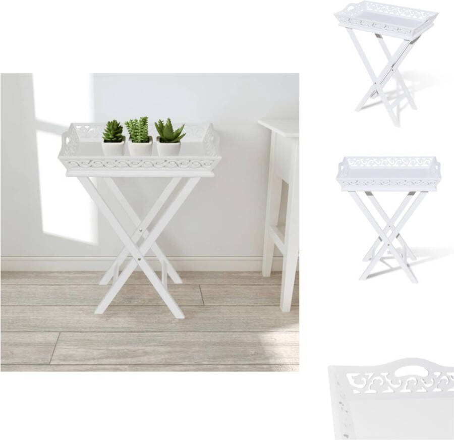 VidaXL Opklapbaar Bijzettafeltje Wit 57x37x11 cm MDF en grenenhout Tafel
