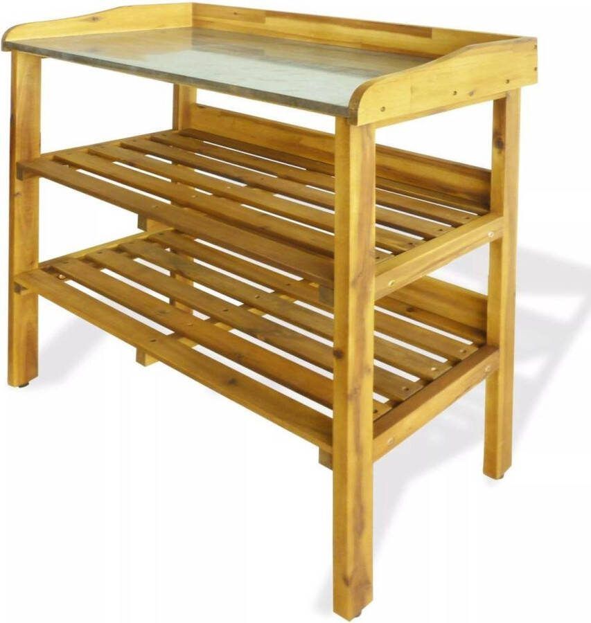 VidaXL -Oppottafel-met-2-schappen-massief-acaciahout-en-zink