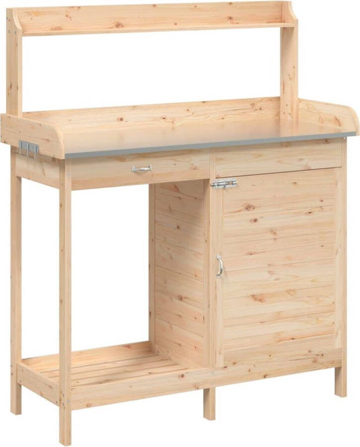 VidaXL Oppottafel met kast 110 5x45x124 5 cm massief vurenhout