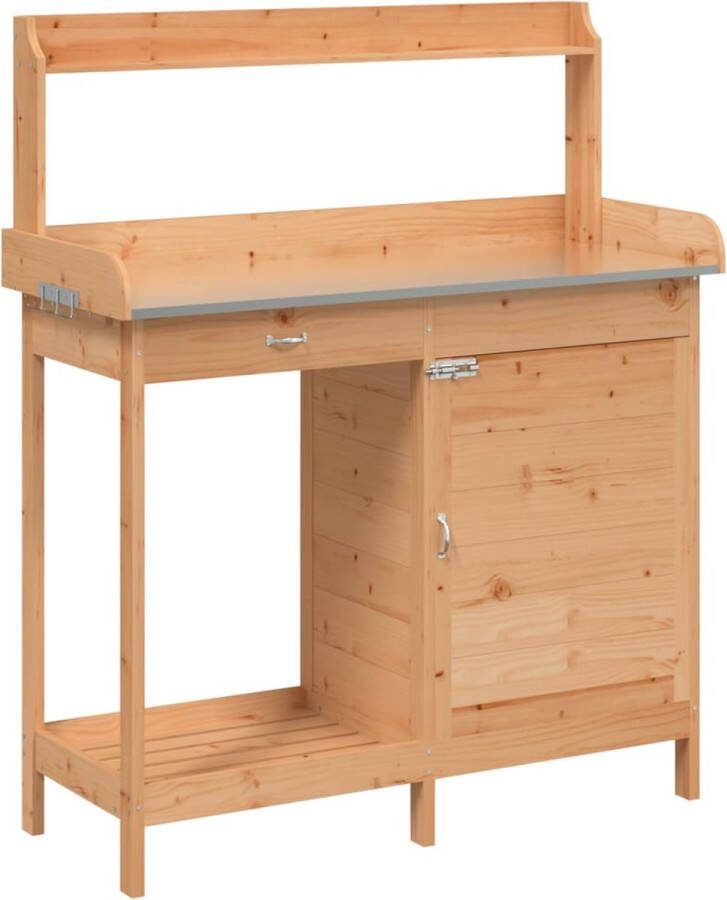VidaXL Oppottafel met kast 110 5x45x124 5 cm massief vurenhout bruin