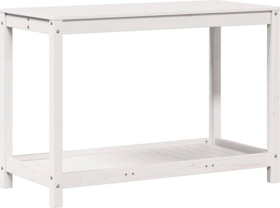 VidaXL Oppottafel met schap 108x50x75 cm massief grenenhout wit