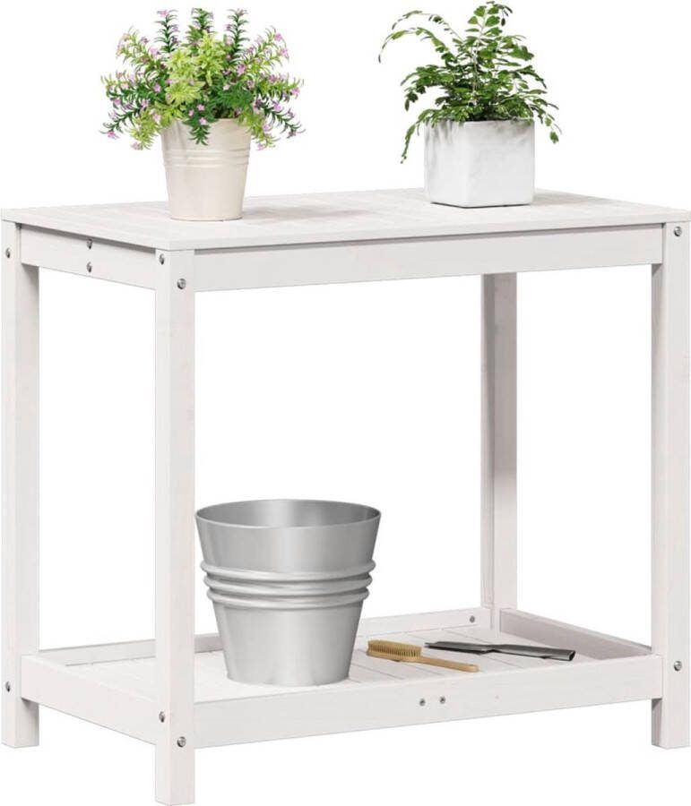 VidaXL Oppottafel met schap 82 5x50x75 cm massief grenenhout wit