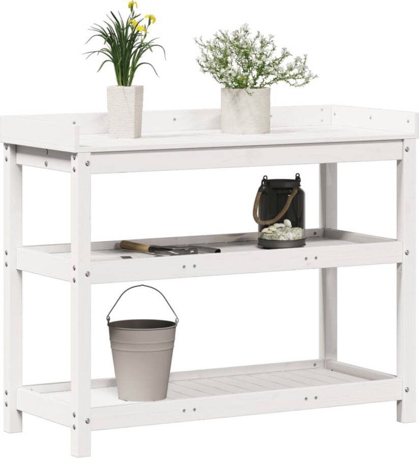 VidaXL Oppottafel met schappen 108x45x86 5 cm massief grenenhout wit