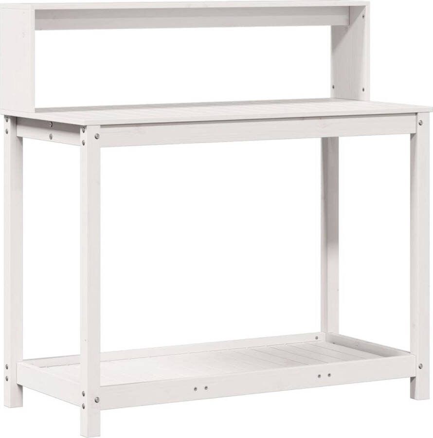 VidaXL Oppottafel met schappen 108x50x109 5 cm massief grenenhout wit