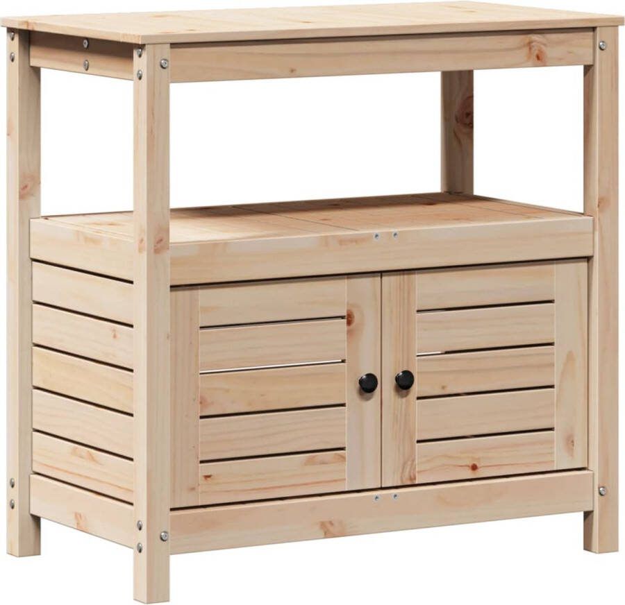VidaXL Oppottafel met schappen 82 5x45x81 cm massief grenenhout