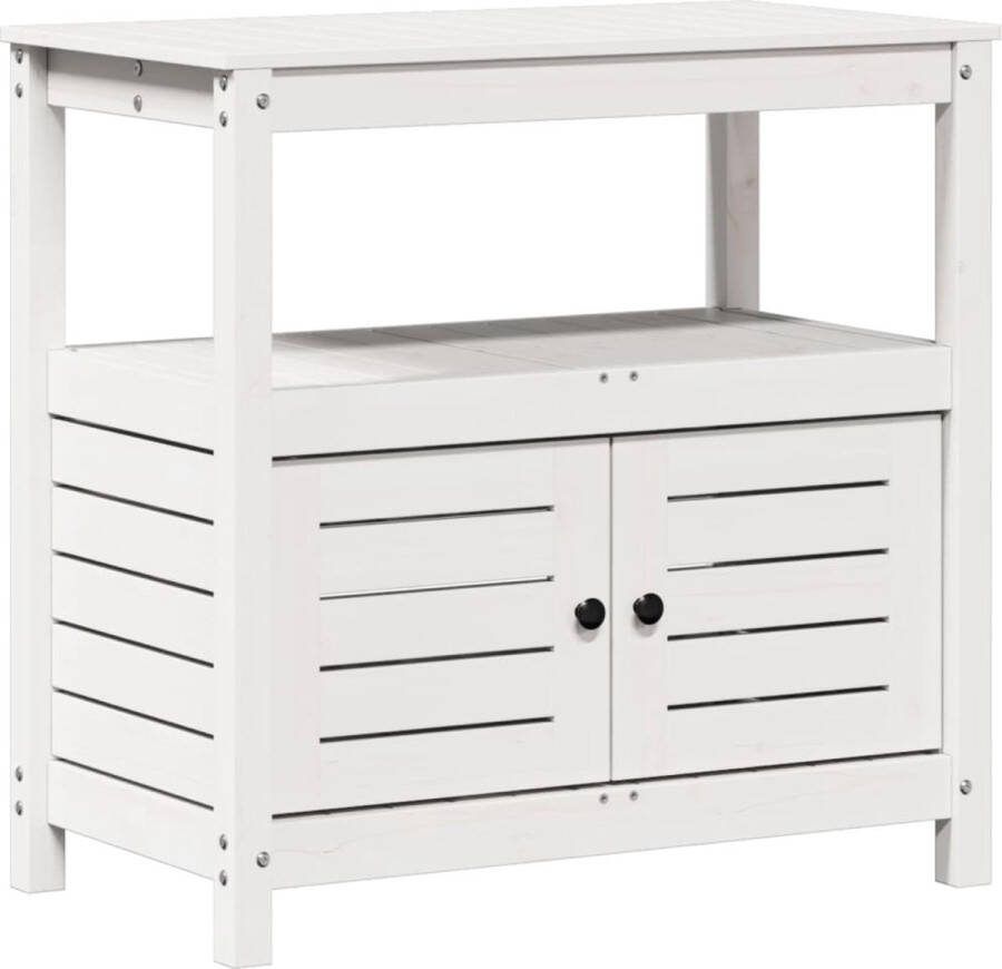 VidaXL Oppottafel met schappen 82 5x45x81 cm massief grenenhout wit
