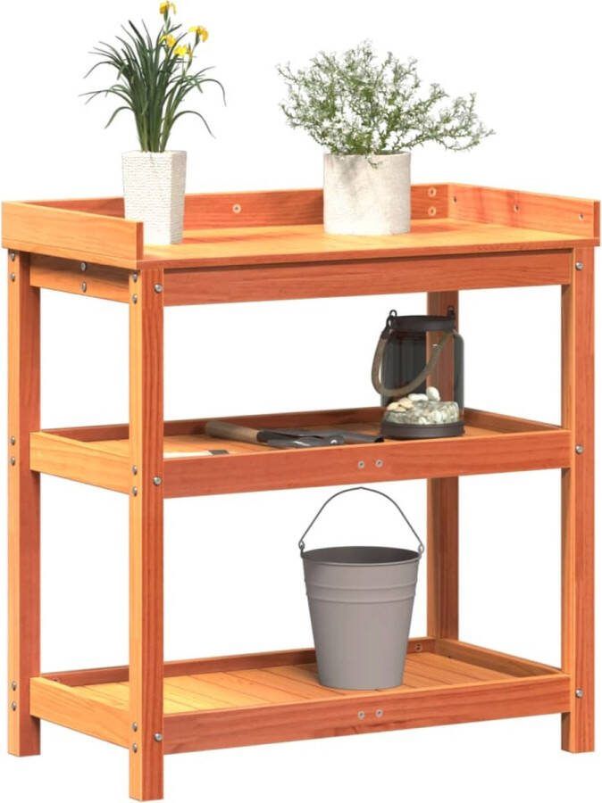 VidaXL Oppottafel met schappen 82 5x45x86 5 cm grenenhout bruin