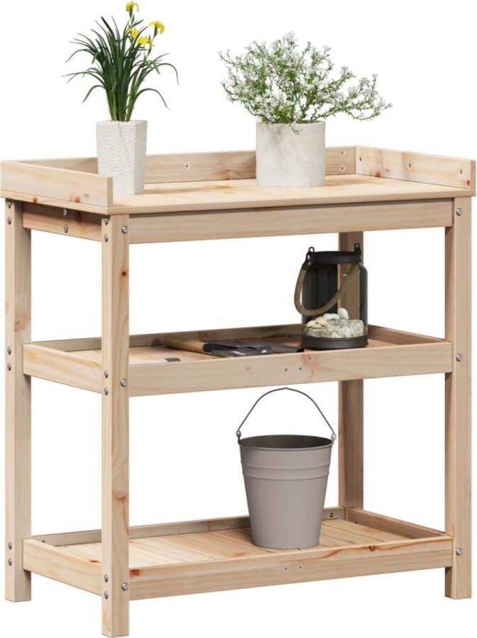 VidaXL Oppottafel met schappen 82 5x45x86 5 cm massief grenenhout