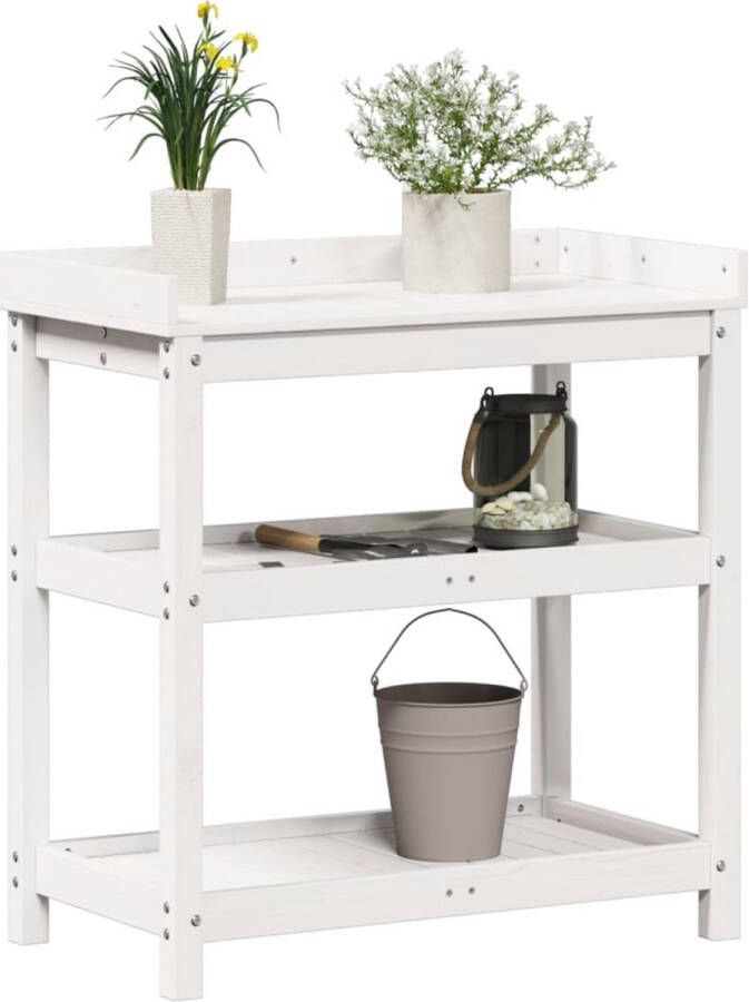 VidaXL Oppottafel met schappen 82 5x45x86 5 cm massief grenenhout wit