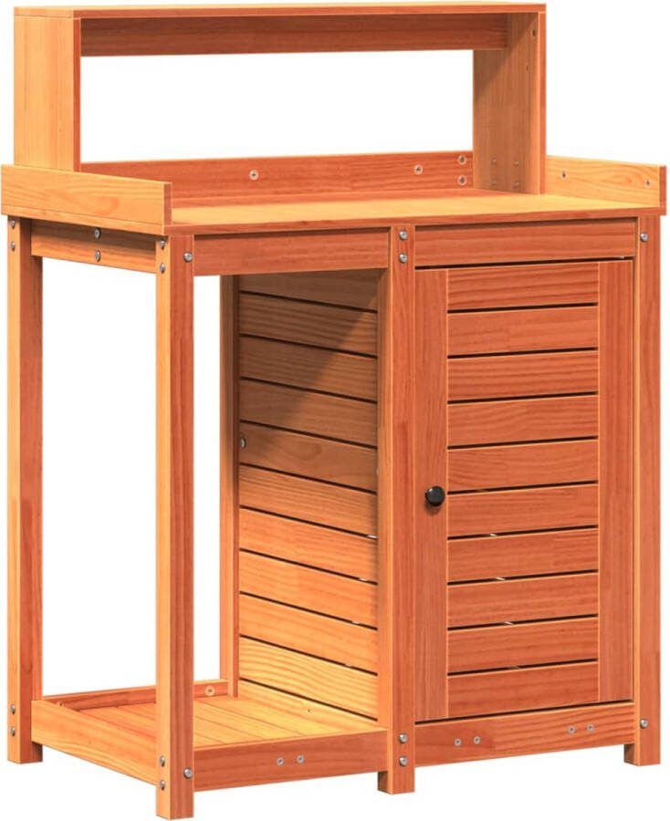 VidaXL Oppottafel met schappen 82 5x50x109 5 cm grenenhout bruin