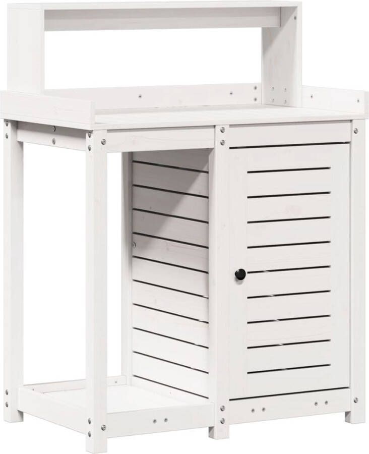 VidaXL Oppottafel met schappen 82 5x50x109 5 cm massief grenenhout wit
