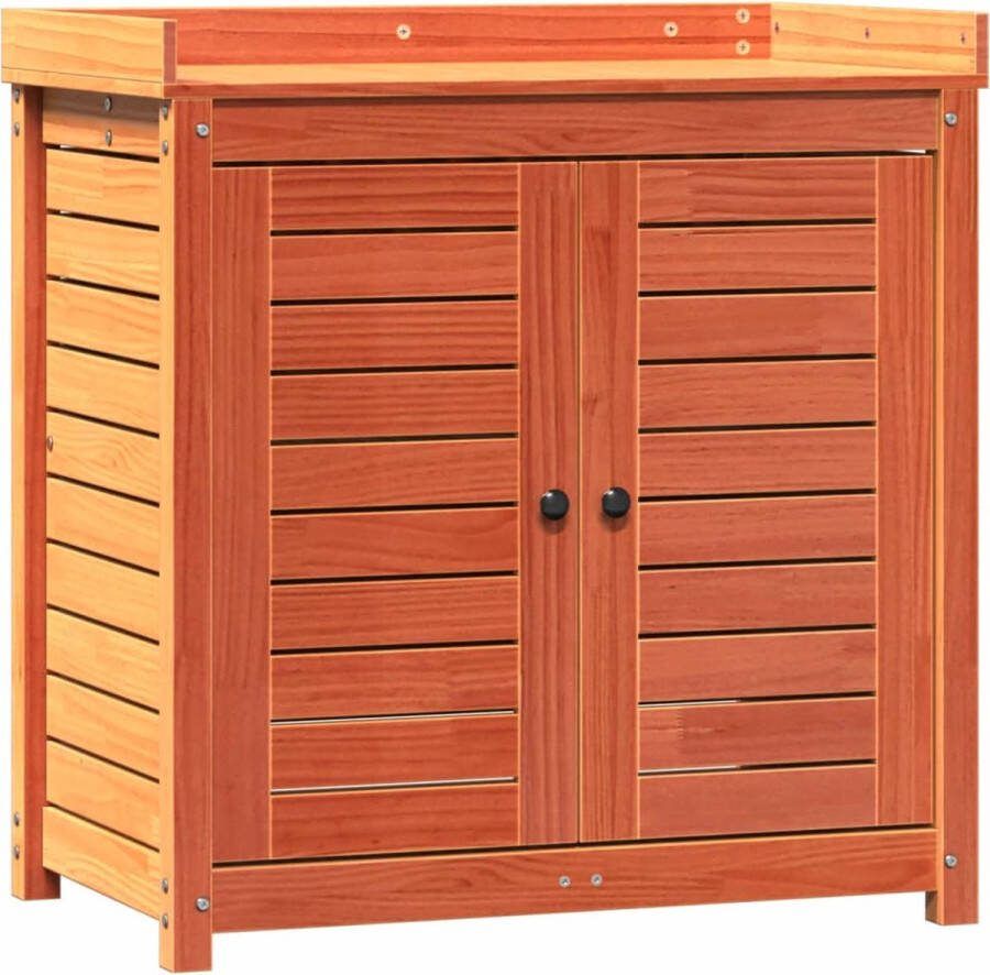 VidaXL Oppottafel met schappen 82 5x50x86 5 cm grenenhout bruin